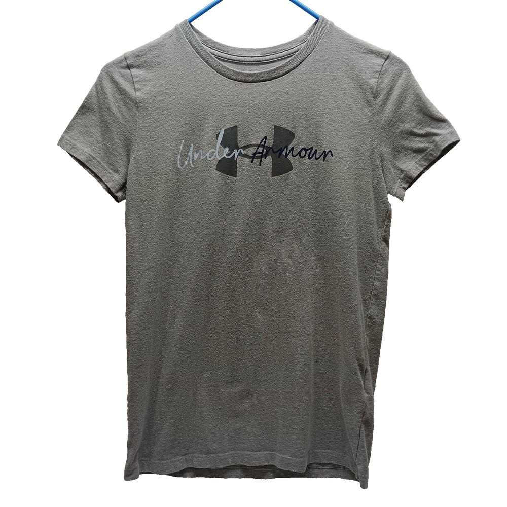 Under Armour T-Shirt Women's XS Grey Logo Loose Fit Short Sleeve Crewneck GUC
